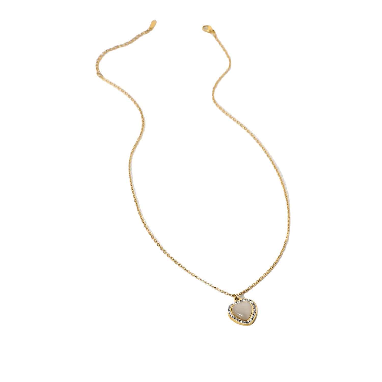18K Gold plated Opal Heart Pendant Necklace