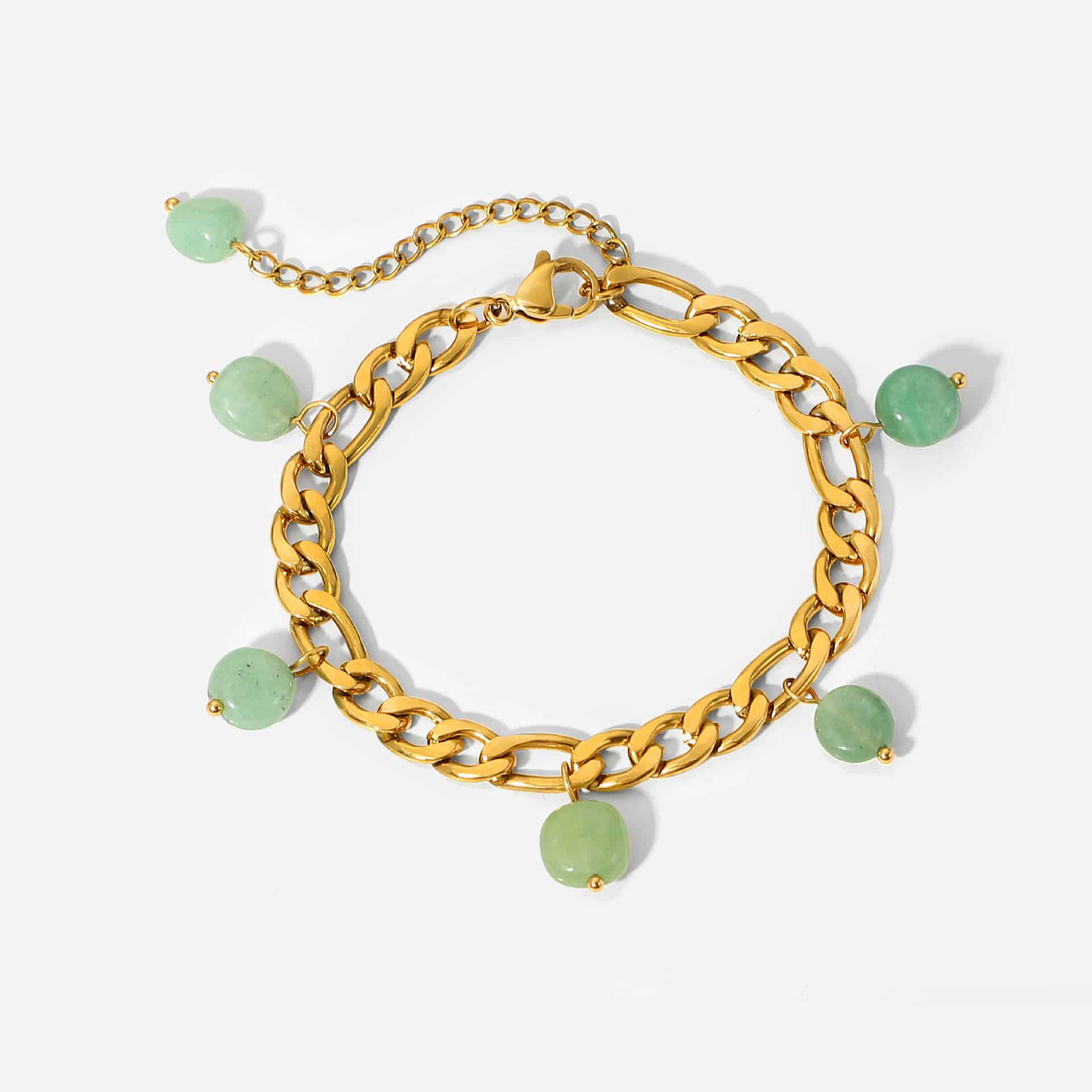18K Plated Natural Stone Bead Figaro Chain Bracelet