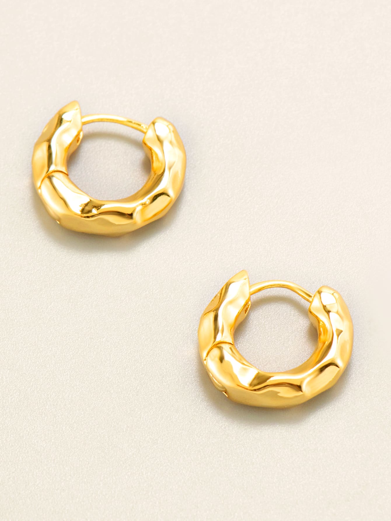 Gold Plated  Irregular Hammered Hoop Earrings