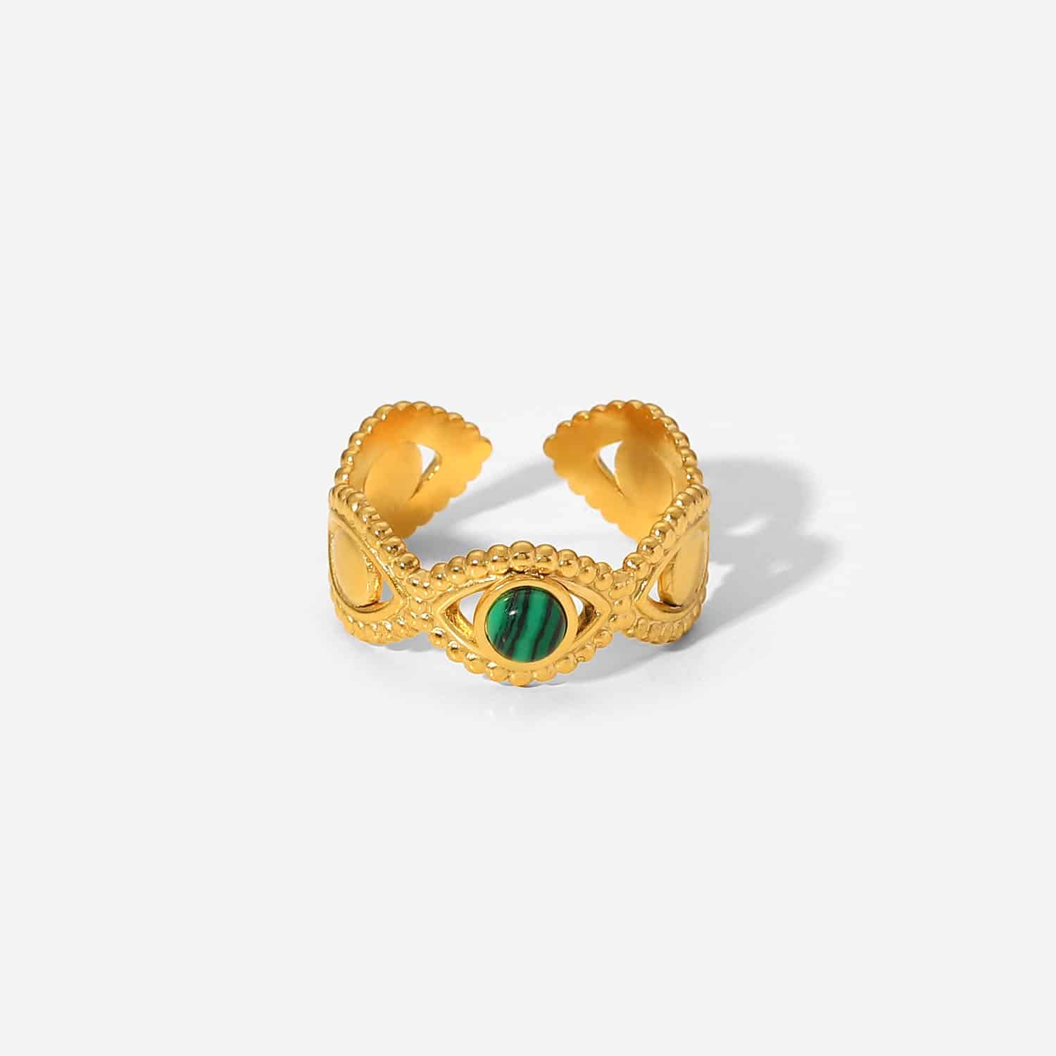Modering i rustfrit stål med malakit, "Devil's Eye", åben ring