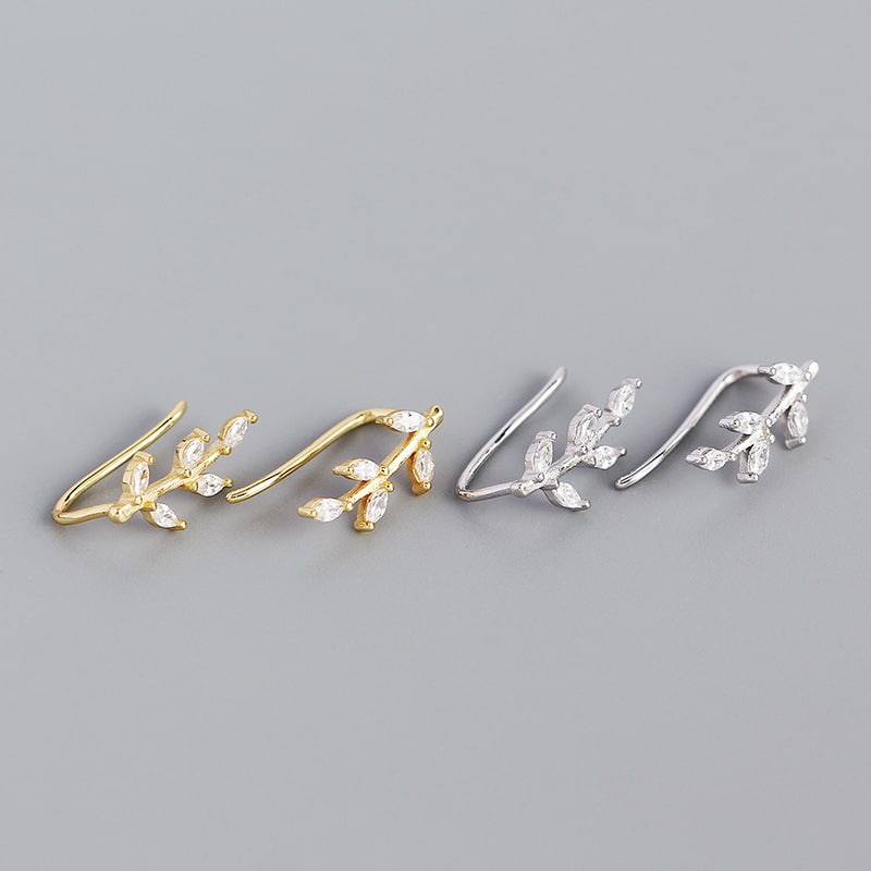 Orecchini Geometric Floral Plant con zirconi taglio marquise in argento sterling