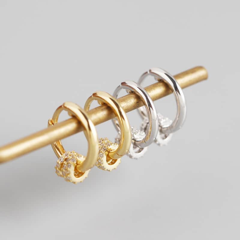 Orecchini con diamanti indossabili in due modi, in argento sterling S925 con perline trasferite