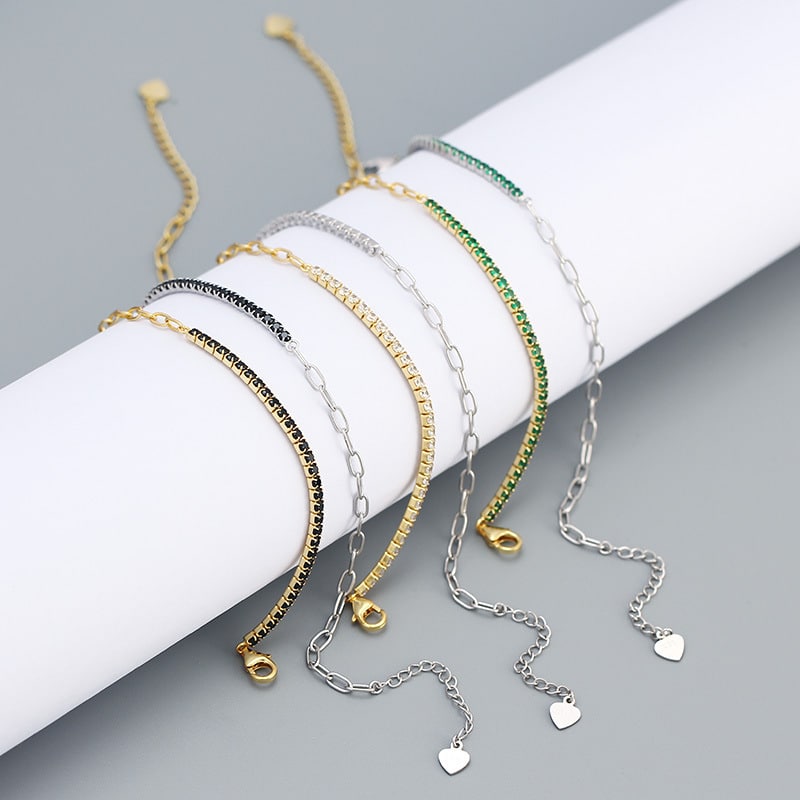 Retro Bracelet S925 Silver Spliced Chain Zircon Bracelet
