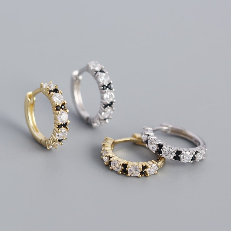 Orecchini geometrici in argento S925 con zirconi bicolori