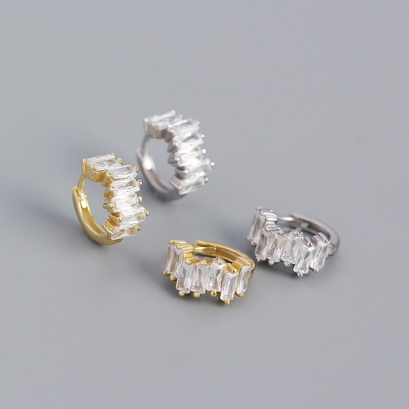 Orecchini rettangolari in argento S925 con zirconi, orecchini irregolari