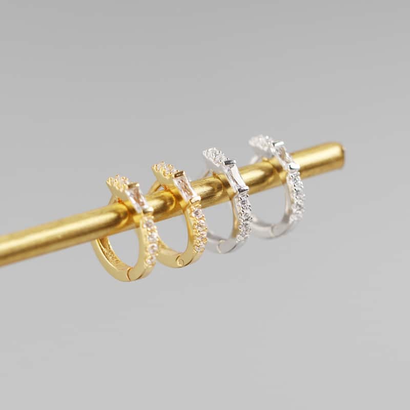 Orecchini in argento sterling S925 con diamanti baguette | Gioielli di moda | Orecchini con zirconi
