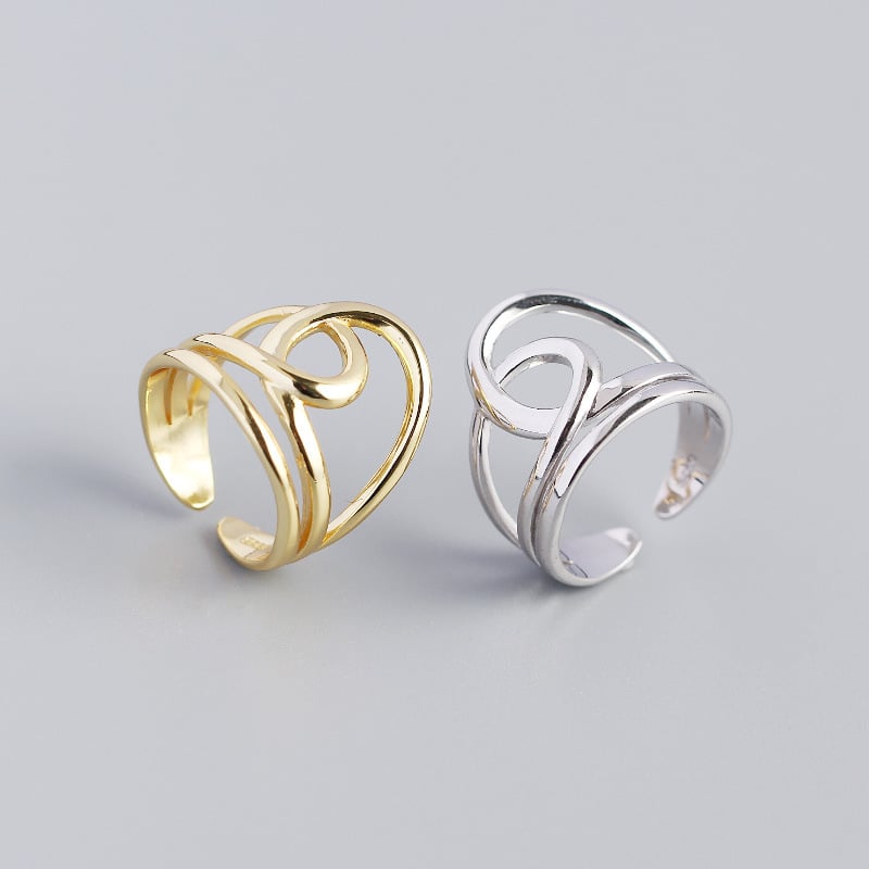 S925 sterlingsølv geometrisk ring, trådviklet dobbeltlags åben ring