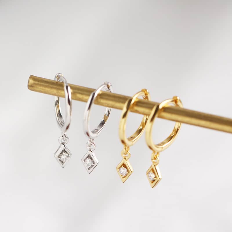 Orecchini minimalisti in argento sterling S925 Orecchini geometrici a rombo con diamanti