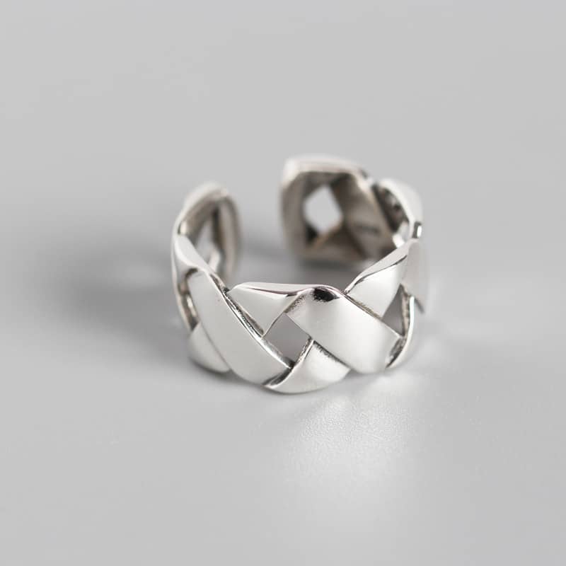 S925 sterlingsølvring flettet bred ansigtsring