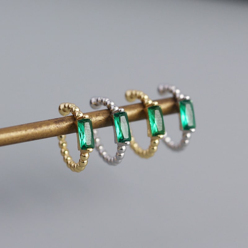 Orecchini in argento sterling S925 con perla rotonda, smeraldo e zircone, senza foratura, con clip a osso