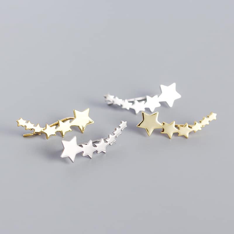Orecchini a stella in argento S925 con fila geometrica di stelle a cinque punte